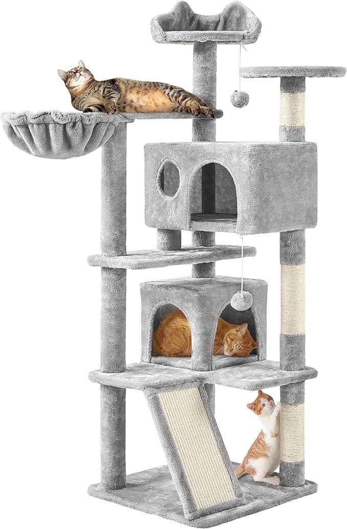 Ansamblu joaca pisici cu 2 casute si platforme |YT 592956 Light Gray