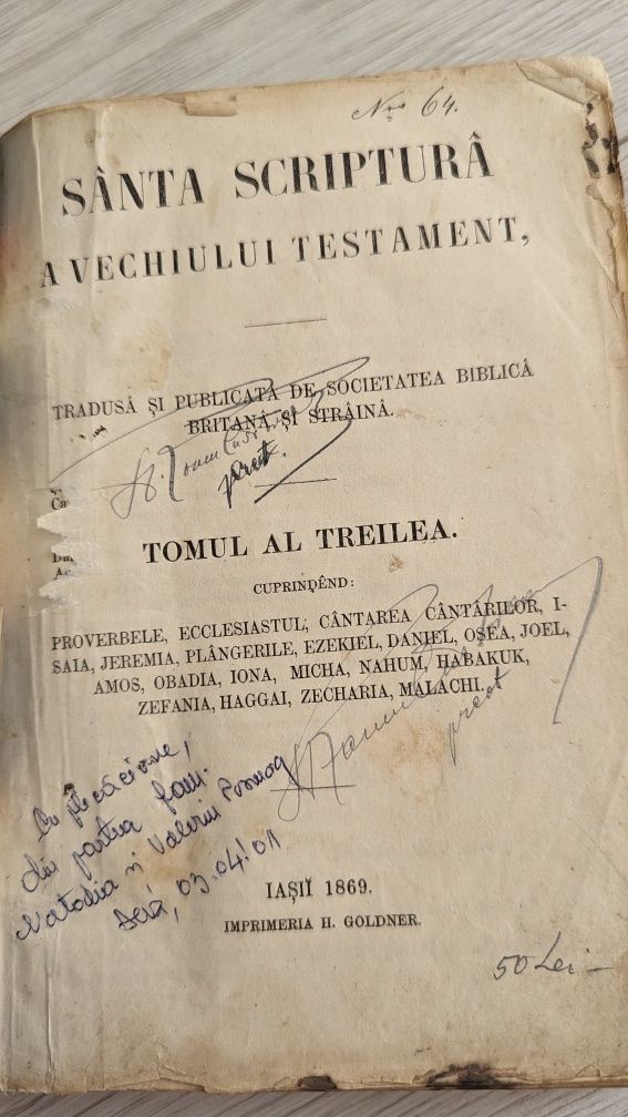 Sfânta scriptură a vechiului testament - Iași 1869