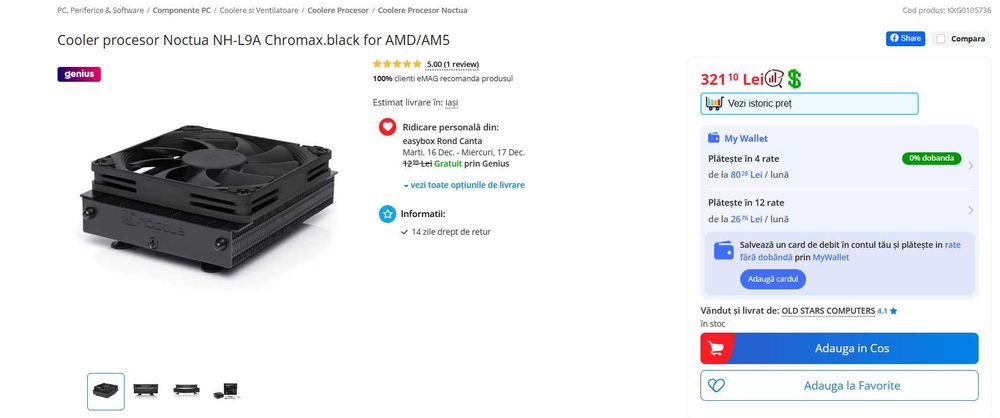 Cooler procesor Noctua NH-L9A Chromax.black for AMD/AM5