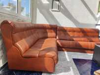 Кафяв ъглов кожен диван 210 х 250 см
