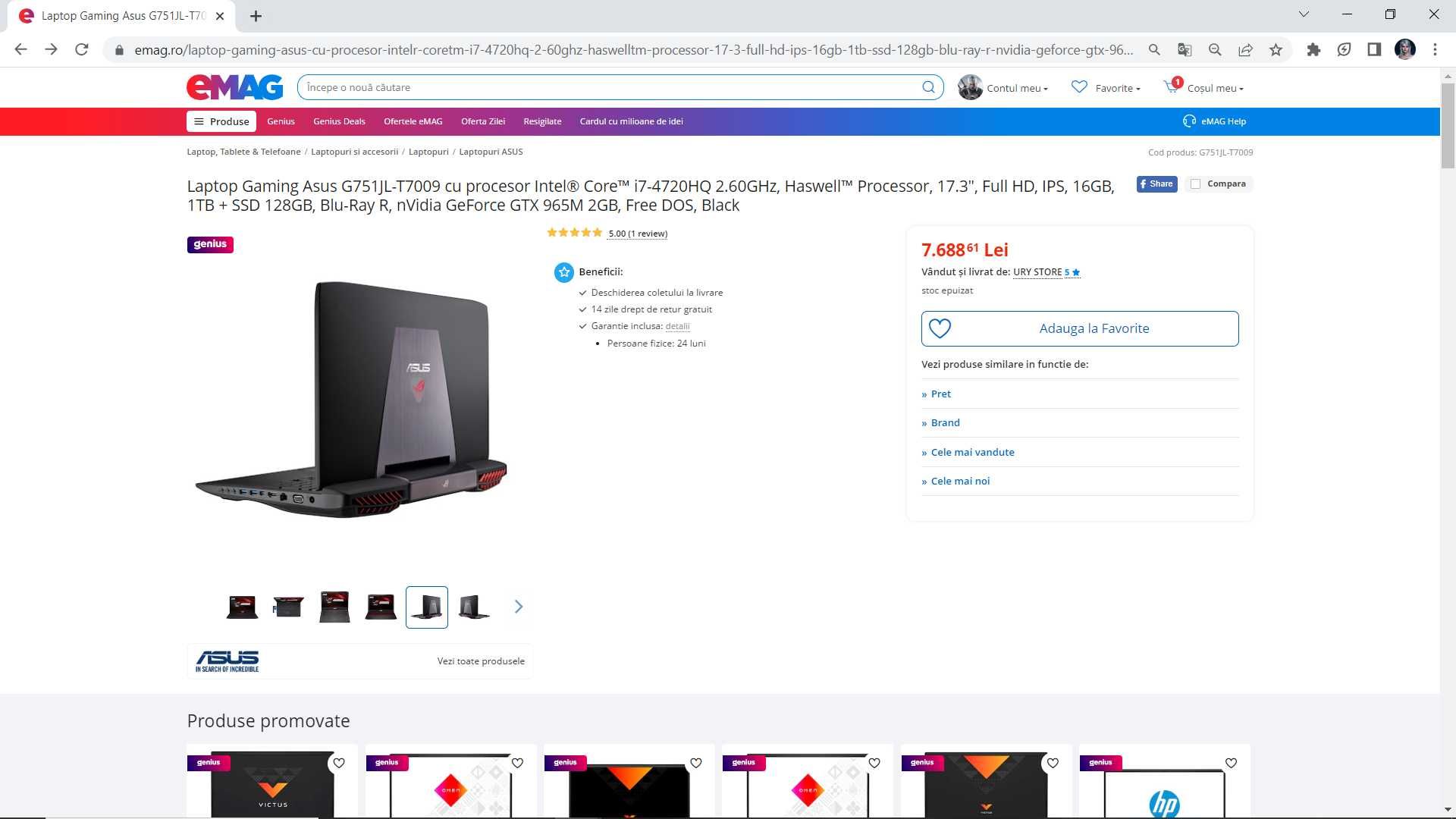 Laptop gaming Asus Rog, intel core i7 quad core , display de 17,3 inch