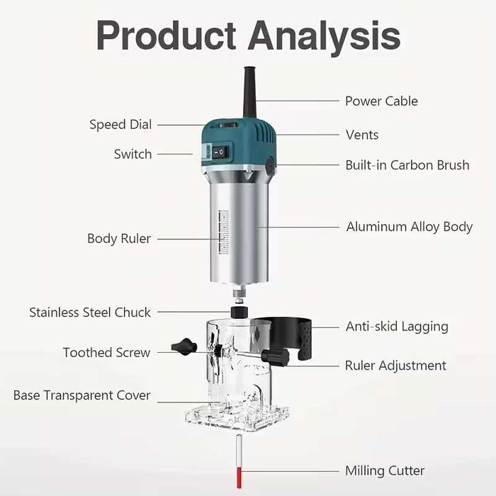 Електрически тример за дърво, мощност 800 W, обороти 30000 об/мин,