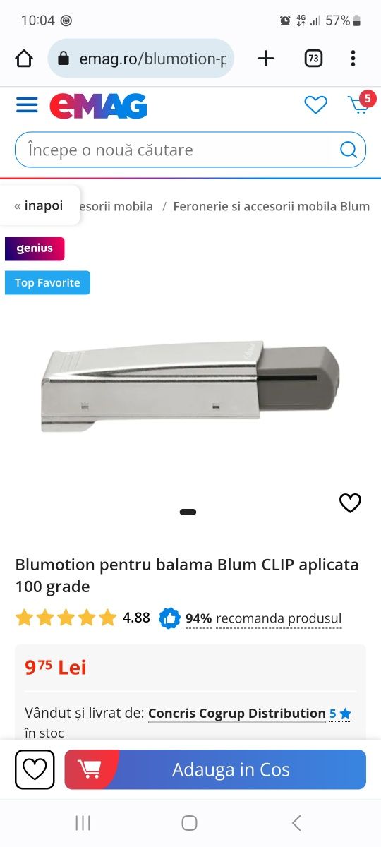 Amortizare Bluemotion Blum pentru balama aplicată