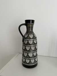 Vaza Flori Ceramica Handmade Vintage Negru & Detalii Alb