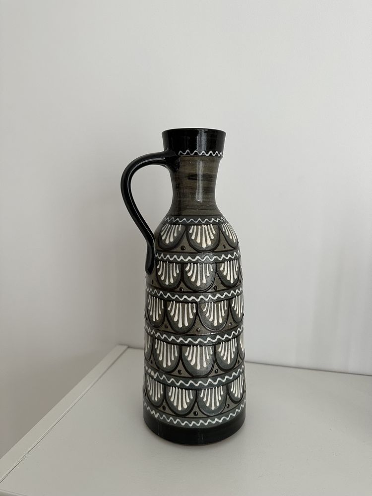 Vaza Flori Ceramica Handmade Vintage Negru & Detalii Alb