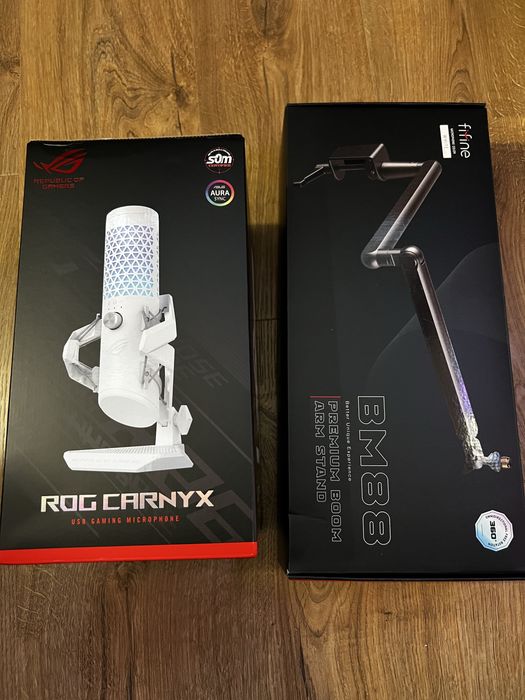 Kit microfon gaming ASUS ROG CARNYX White + brat Fifine BM88 White