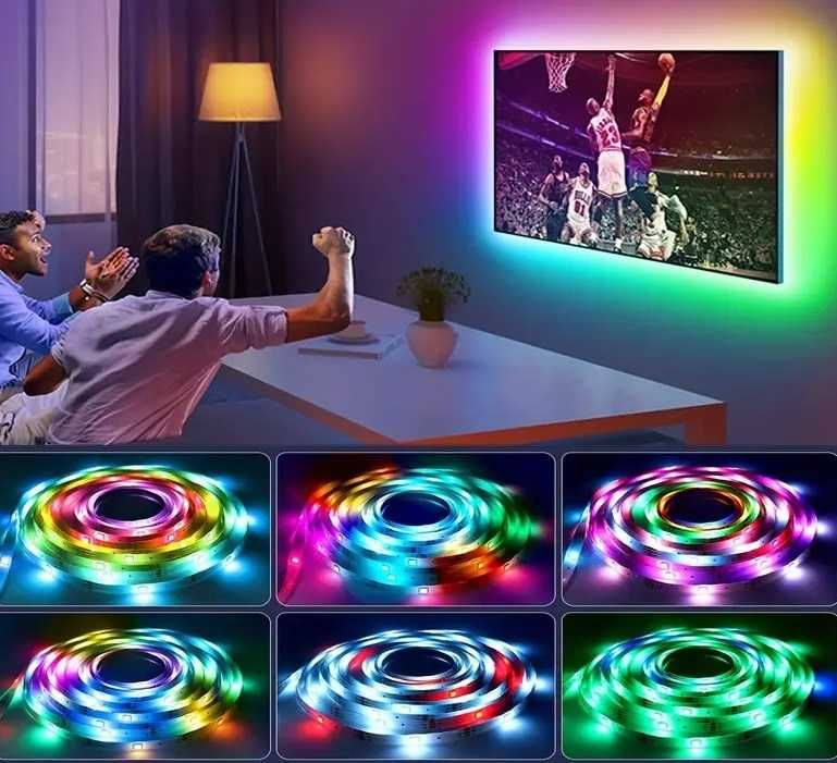 5м LED Лента RGB-IC Bluetooth, Цветомузика Преливащи Цветове Mic, APP