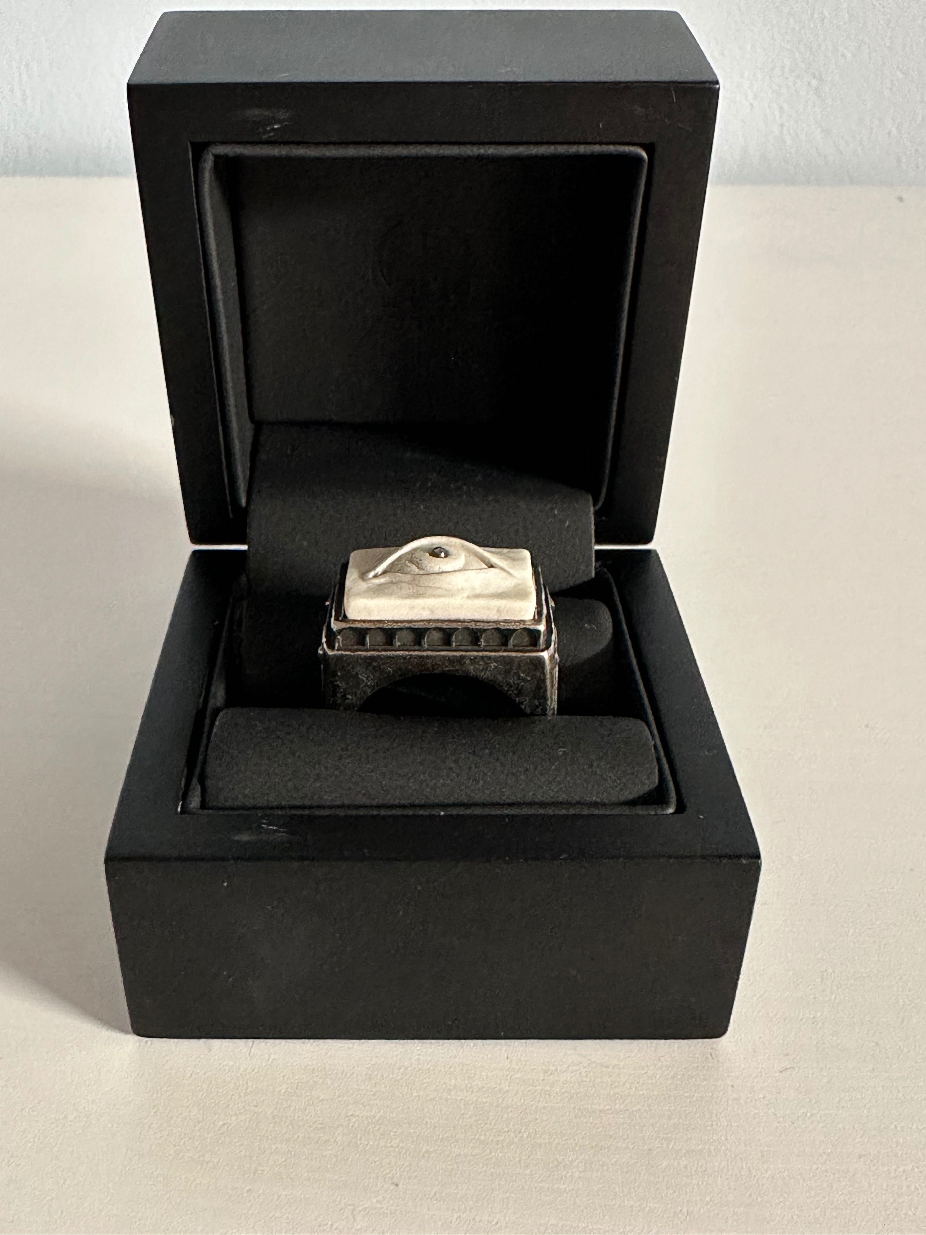Macabre Gadgets сребърен пръстен с мрамор 20.6 мм - Oracle ring