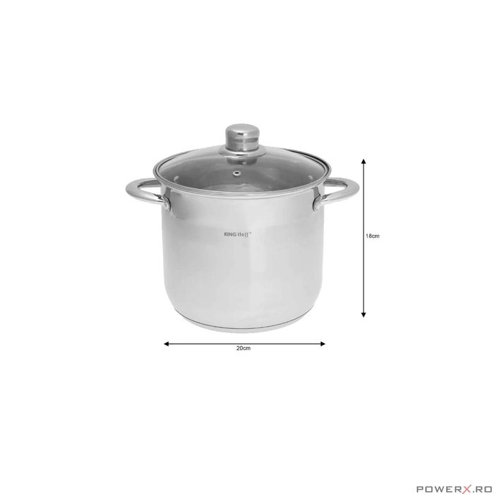 Set 3 oale din inox, cu capac sticla, 5.6l, 7.2l, 9l, KingHoff