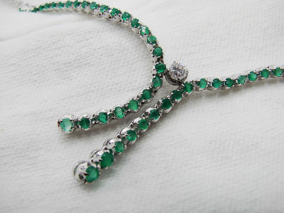 Colier Lantisor Aur 18K Cu Granat Tsavorit Si Diamant Unicat