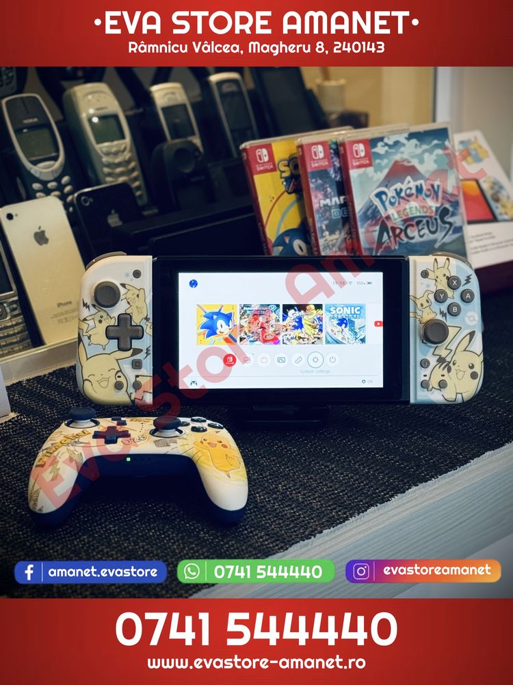 Consola Gaming Portabila NINTENDO Switch 32GB cu 3 Jocuri si accesorii
