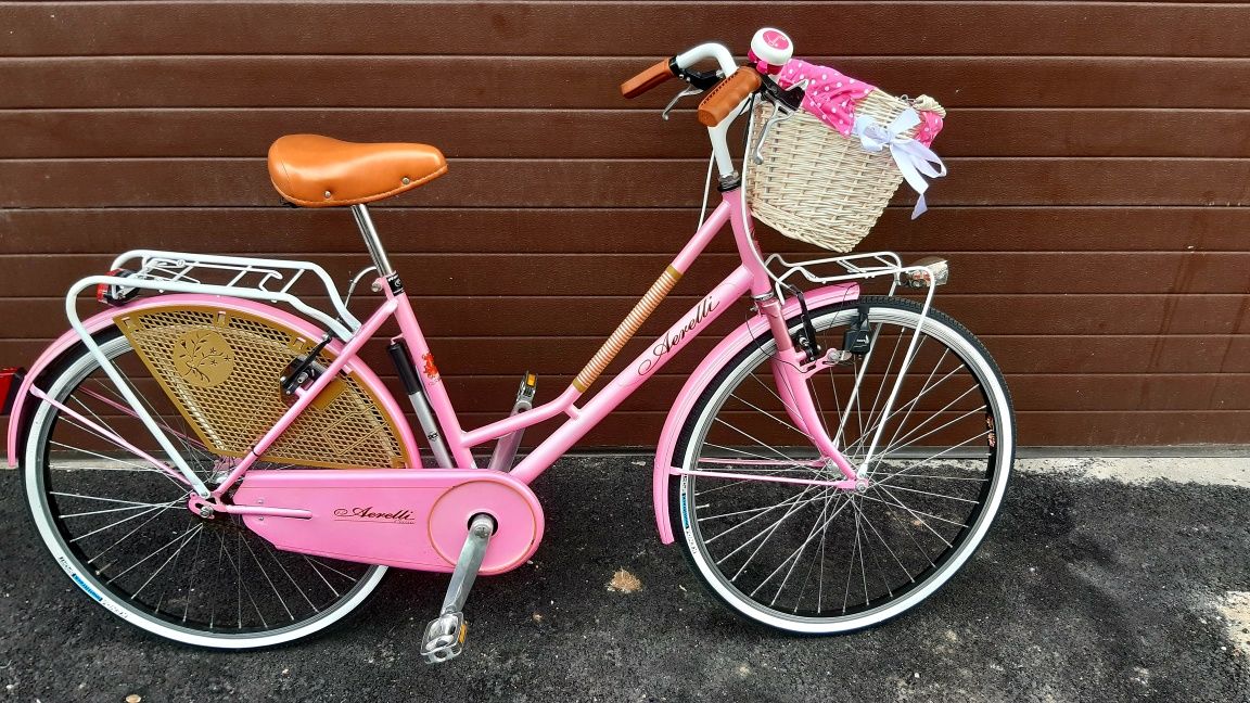 Bicicleta dama clasica de fete italiana Aereli cosulet barbie bike roz