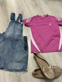 Set fete rochita Denim tricou Adidas și balerini Zara 8-9ani