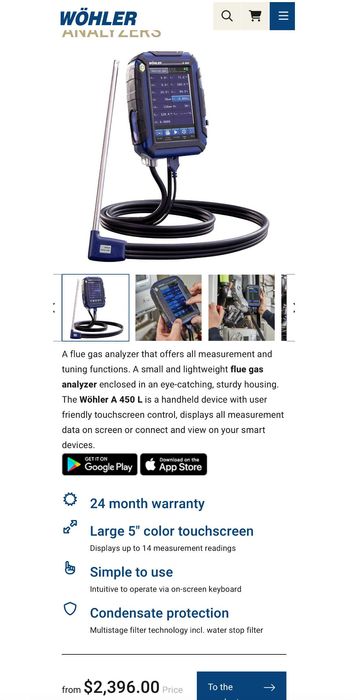 Wohler A 450 L - Газ анализатор за димни газове като нов!