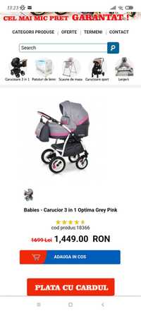 Carucior 3 in 1 Optima Grey Pink