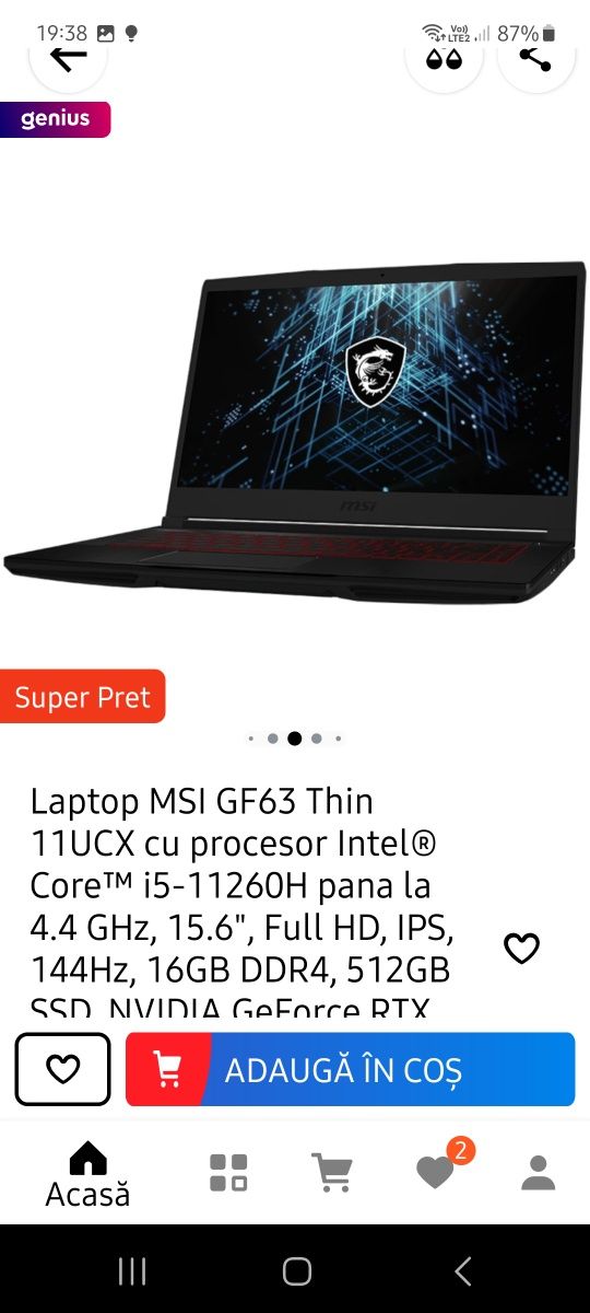 Laptop MSI i5 16GB RAM 4GB video 512ssd