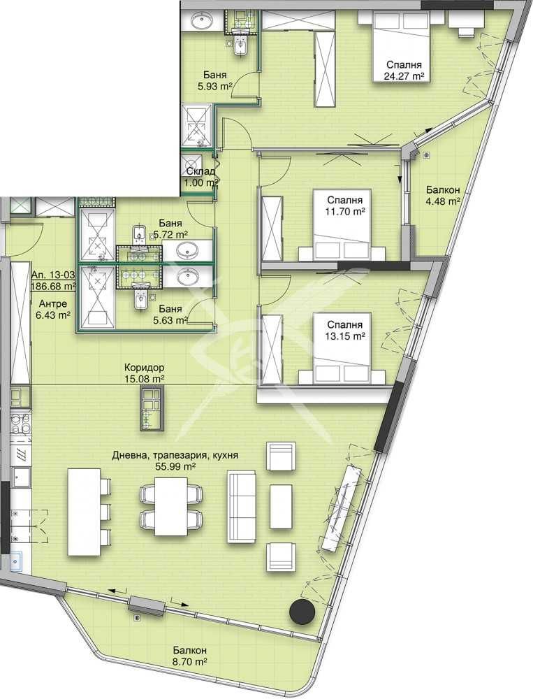 Продава се Многостаен апартамент в София, Кръстова вада - 228 кв.м за 3095 €/кв.м - Снимка #3