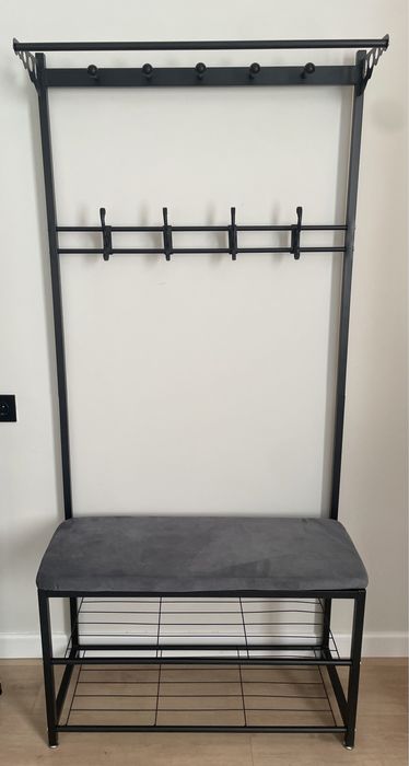 Напольная вешалка 3 в 1 для обуви и верхней одежды с мягким сиденьем