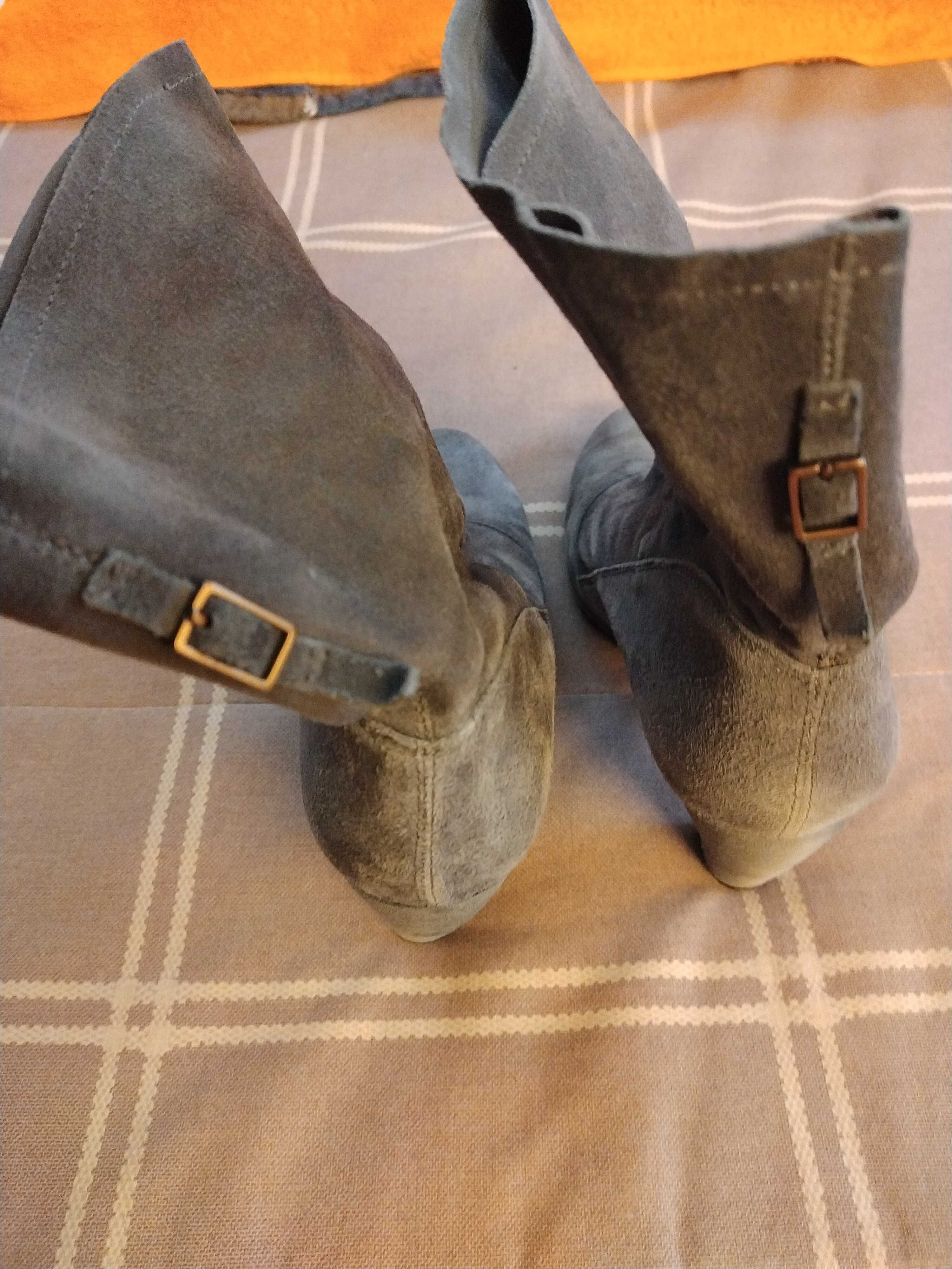 Botine piele naturala gri,cu toc,mărime 40