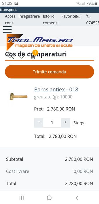 Baros/ciocan  antiex de 10 kg. din bronz