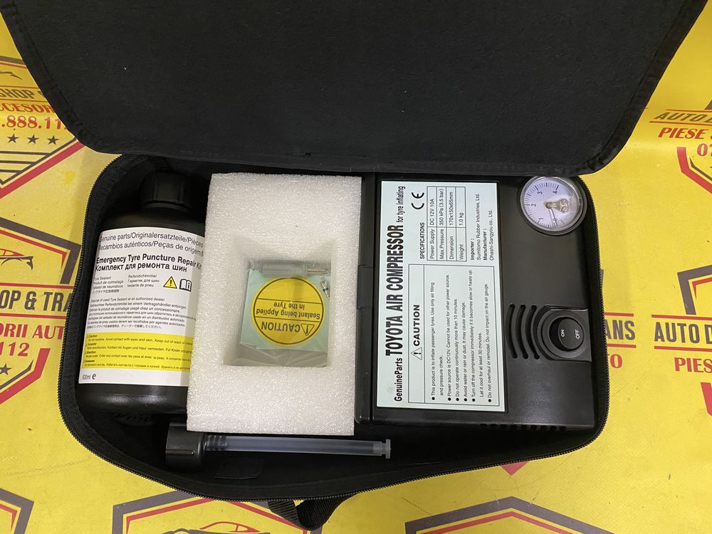 Compresor auto umflat roti kit pana original Toyota 120w cu husă