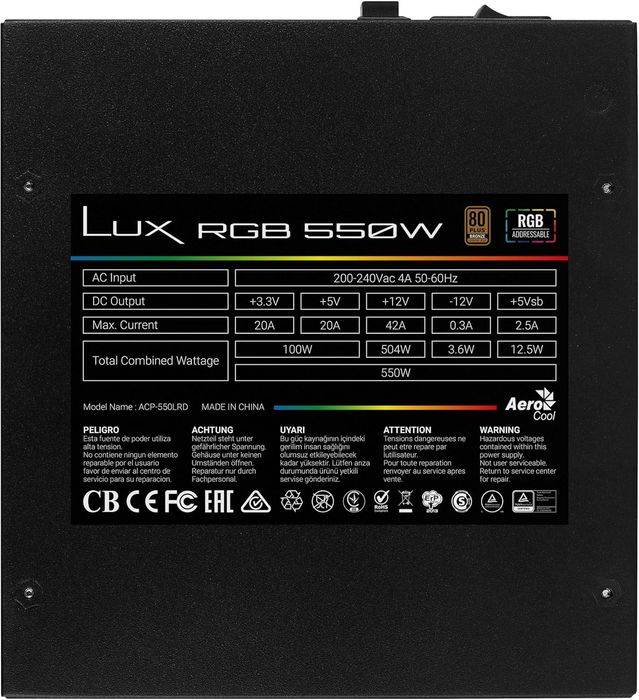 Sursă alimentare modulară Aerocool Lux RGB M550W,80Plus Bronze,sigilat