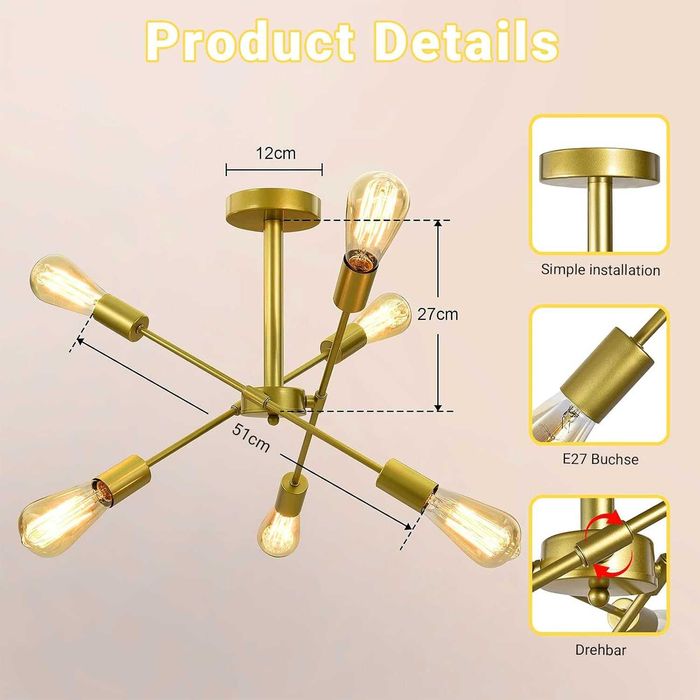 Lustra tip candelabru vintage auriu 6 brate