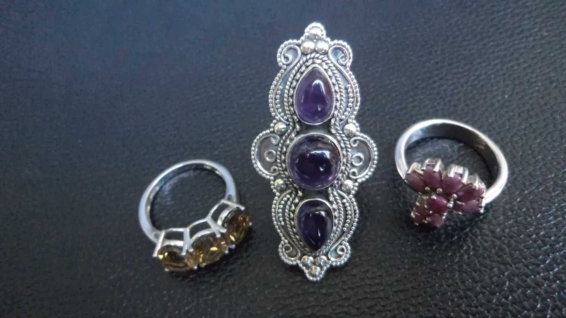 Старинни сребърни грандиозни пръстени естествени рубини аметисти