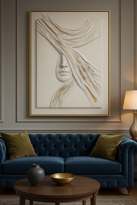 Tablou 3D sculptural cu foita de aur