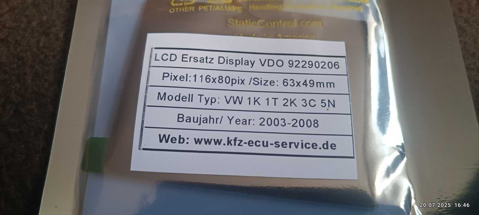 LCD Дисплей за табло  на VW Caddy VDO 92290206