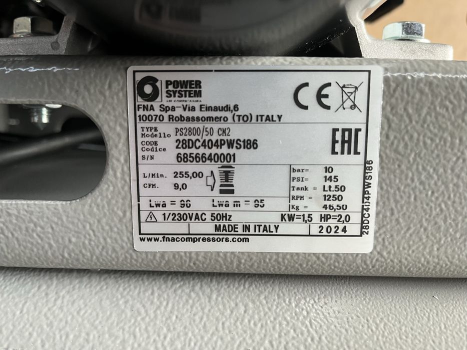 Compresor de aer nou-POWER SYSTEM Italia, 1.5 kw, 10 Bar, 50 L cod 186