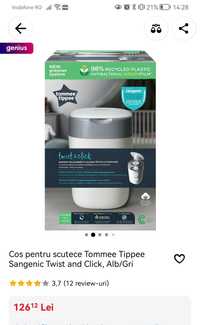 Cos pentru scutece Tommee Tippee Sangenic Twist and Click, Alb/Gri