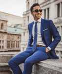 Costum slim 46 S de lux DIGEL material premium moale respirabil navy