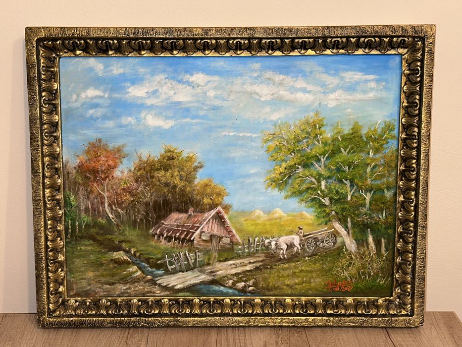 Tablou ulei pe panza peisaj rural de vara