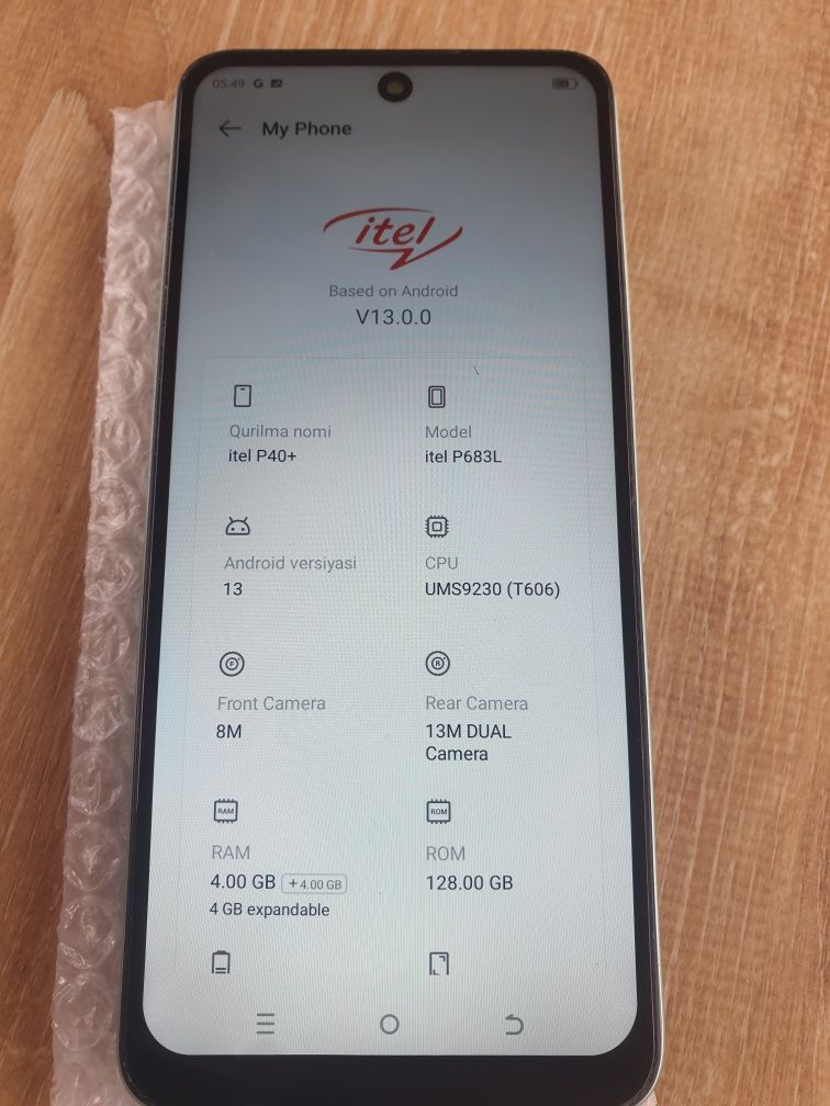 itel  P 40+  хотира 128 рам 4 +4