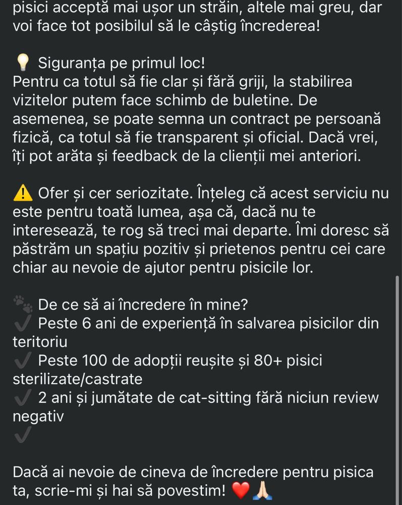 Ofer serviciu de cat sitting