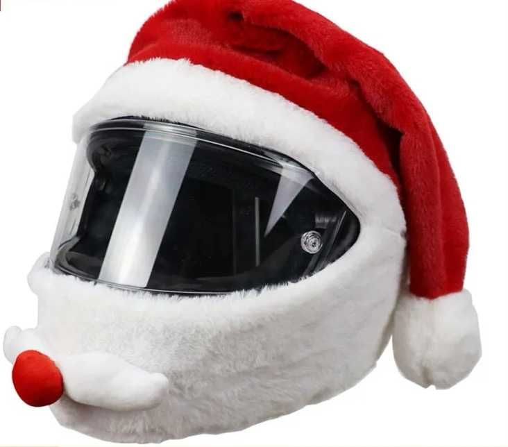 Коледна шапка за каска / Коледен калъф за мото каска / Дядо Коледа