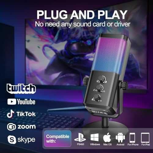 Нов RGB Кондензаторен Микрофон за PC PS4 PS5 Гейминг Стрийминг Подкаст