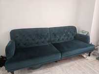 Vand canapea extensibila 3 locuri - catifea verde turcoaz- 200/ 120 cm