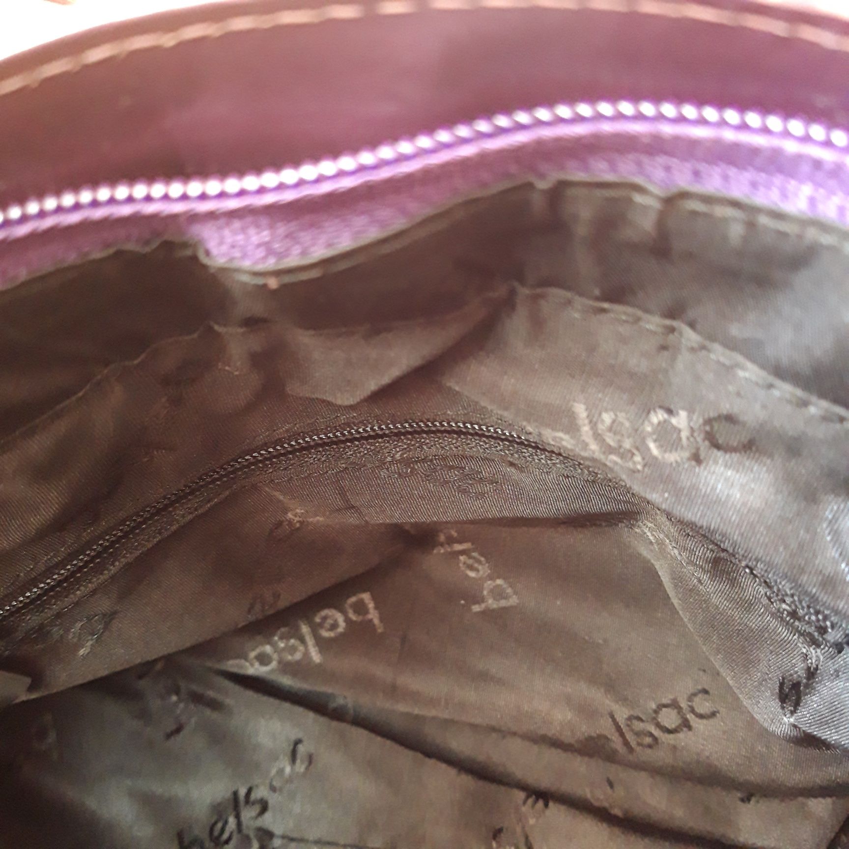 Елегантна Лилава чанта "belsac" , естесвена кожа с цип