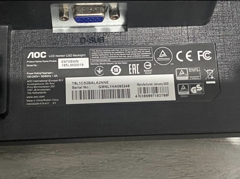 Vand Monitor LED TN AOC 18.5", Wide, VGA, E970SWN