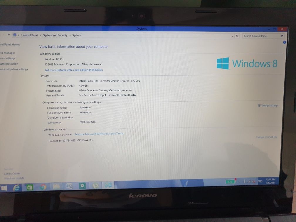 Laptop Lenovo IdeaPad G50-80, 4GB ram, hdd 1 TB, Windows 8 + Word