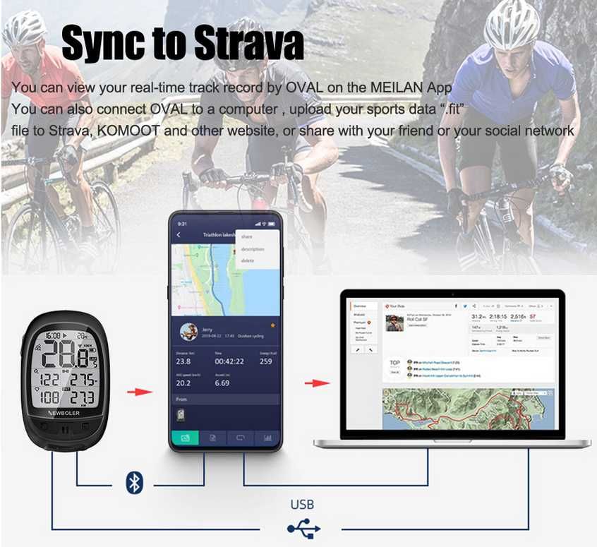 Ciclocomputer cu GPS (Meilan) Newboler M2, Smart GPS bicicleta, oval
