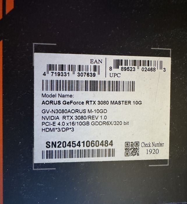 Nvidia GeForce RTX 3080 10GB AORUS Master