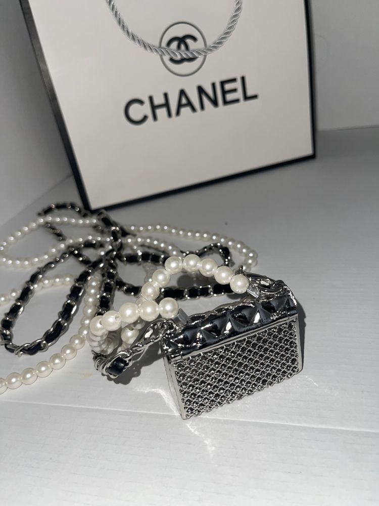 Сребърно колие гердан синджир тип Шанел Chanel сребрист цвят