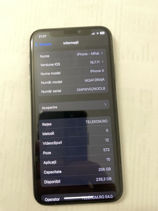Iphone X , 256 gb. sanatate bat. 100% husa, folie