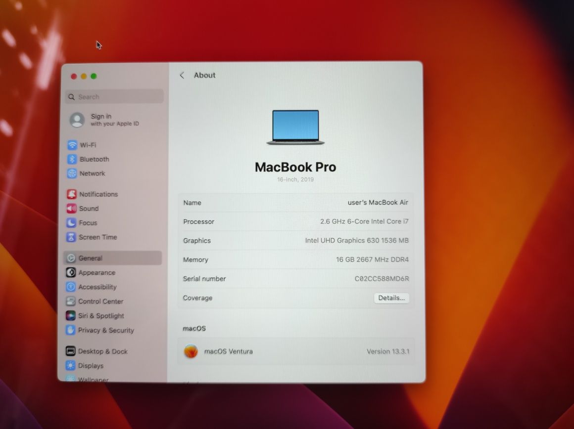 MacBook pro 16" 2019/i7/16GB/512GB/Gray