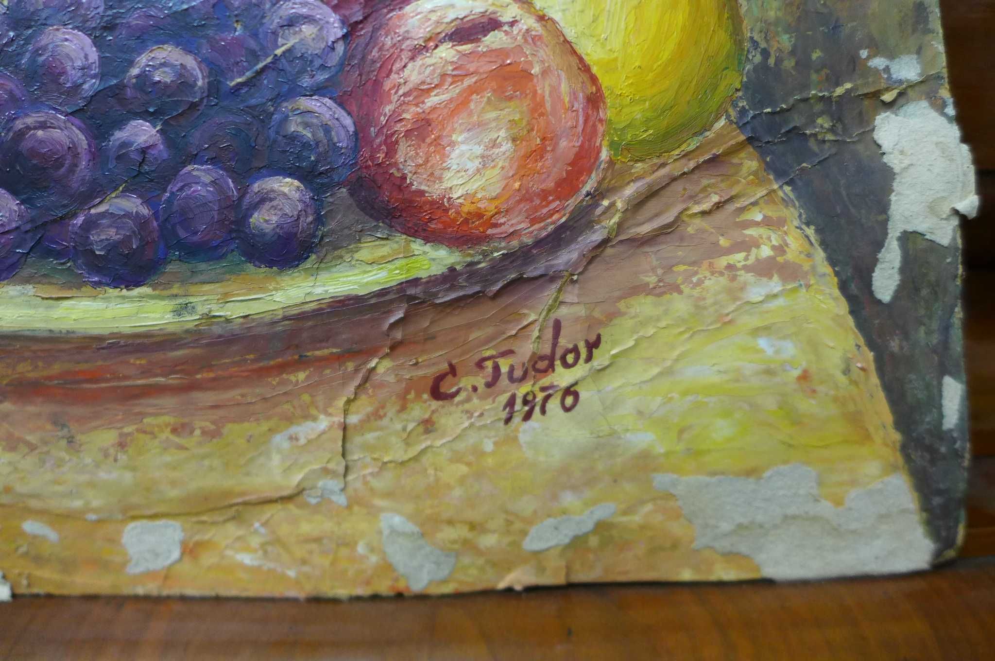 Natura Moarta - Vase cu fructe - Semnat, datat C. Tudor 1976 70/50cm
