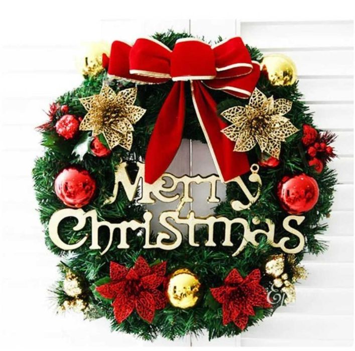 Коледен венец Mеrry Christmas с панделка, Диаметър: 30см.