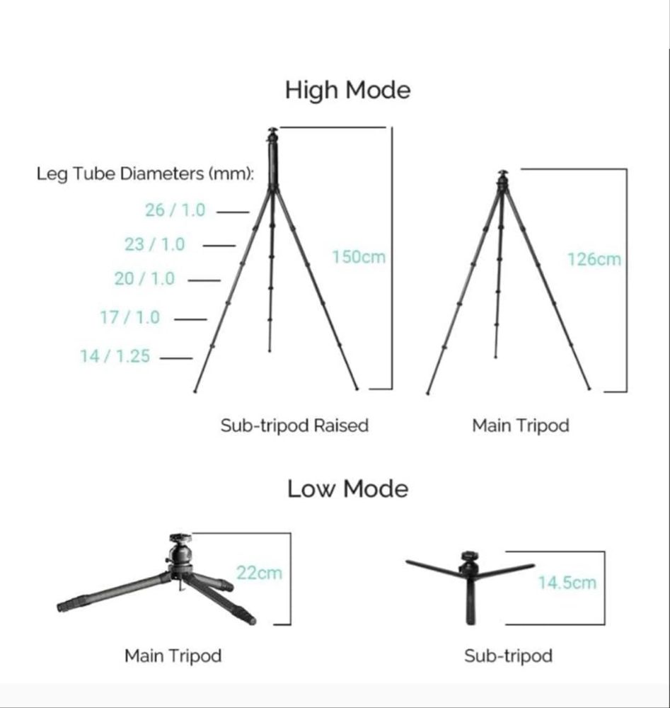 Trepied de carbon Heipi 3-in-1 travel tripod